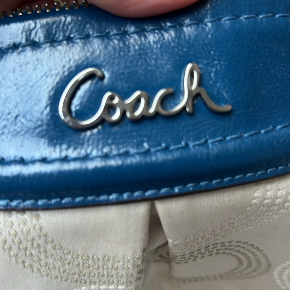 Coach Ashley Dot Print Shoulder Bag Tan with Blue Leather Trim Retro Iconic Logo - Picture 8 of 9